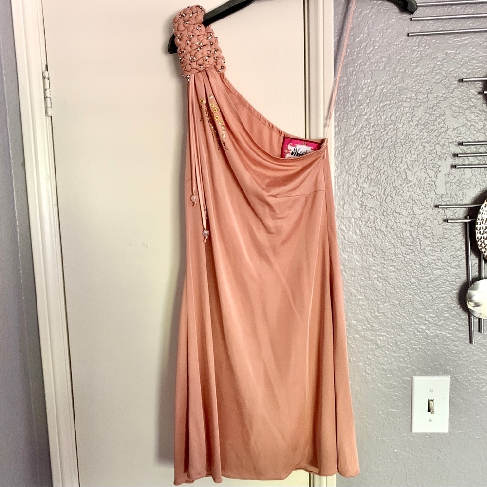 NEW Meghan champagne silk one shoulder top Sz 8